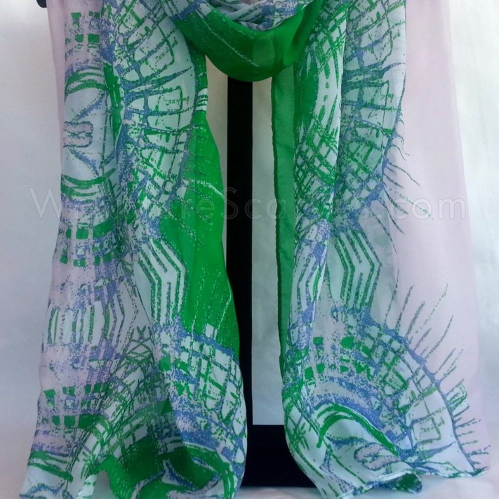 Green & Pale Pink "Georgie" polyester chiffon $6.99 Shipping 21X60" scarf NWOT
